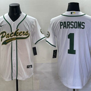 Men's Green Bay Packers #1 Micah Parsons White Cool Base Stitched Baseball Jersey