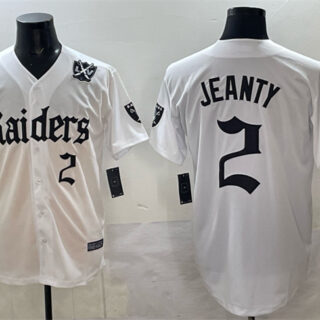 Men's Las Vegas Raiders #2 Ashton Jeanty White 'Gothic Sin City Shadows Edition' With 65th Anniversary Patch Vapor Limited vJersey.com Stitched Baseball