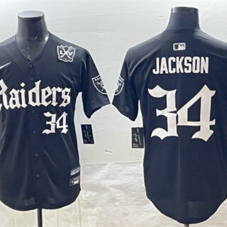 Men's Las Vegas Raiders #34 Bo Jackson Black 'Gothic Sin City Shadows Edition' With 65th Anniversary Patch Vapor Limited Stitched Baseball Jersey