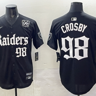 Men's Las Vegas Raiders #98 Maxx Crosby Black 'Gothic Sin City Shadows Edition' With 65th Anniversary Patch Vapor Limited Stitched Baseball Jersey