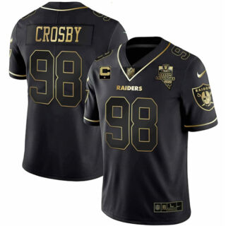 Men's Las Vegas Raiders #98 Maxx Crosby Black Gold 2020 Inaugural With 1-Star C Patch Vapor Untouchable Stitched Football Jersey