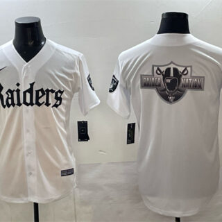 Men's Las Vegas Raiders Team Big Logo White 'Gothic Sin City Shadows Edition' Vapor Limited Stitched Baseball Jersey