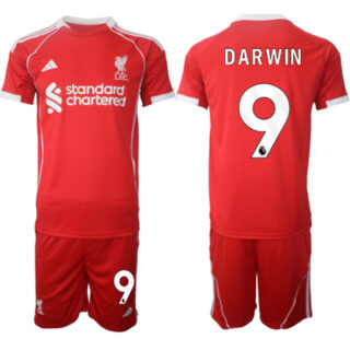 Men's Liverpool #9 Darwin 2025 Red Home Soccer Jersey Suit