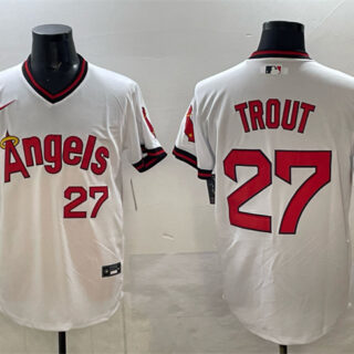 Men's Los Angeles Angels #27 Mike Trout White Cool Base Stitched Baseball Jersey