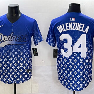 Men's Los Angeles Dodgers #34 Fernando Valenzuela Blue Limited Stitched Baseball Jersey