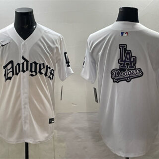 Men's Los Angeles Dodgers Team Big Logo White 2025 LA Gothic Style Vapor Premier Limited Stitched Baseball Jersey