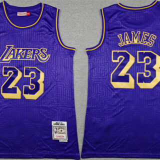 Men's Los Angeles Lakers #23 LeBron James Purple Thowback Stitched Basketball Jersey