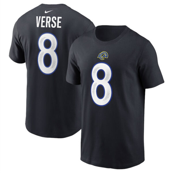 Men's Los Angeles Rams #8 Jared Verse Black 2025 Rivalries Collection Player Name & Number T-Shirt