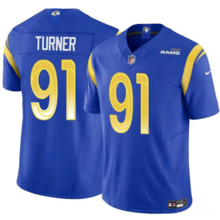 Men's Los Angeles Rams #91 Kobie Turner Blue 2025 F.U.S.E. Vapor Untouchable Stitched Football Jersey