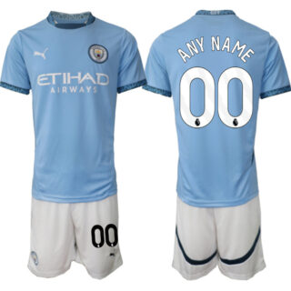 Men's Manchester City Custom 2024-25 Light Blue Home Soccer Jersey Suit