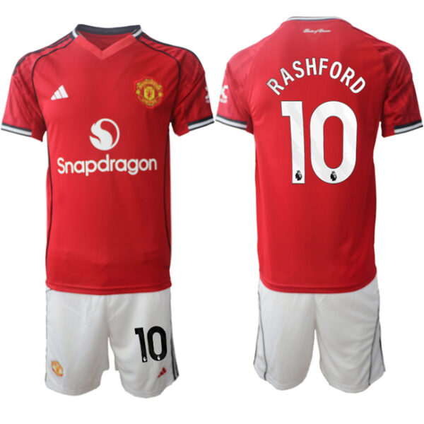 Men's Manchester United #10 Marcus Rashford 2025 26 Red Home Soccer Jersey Suit