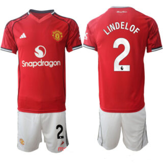 Men's Manchester United #2 Victor Lindelof 2025 26 Red Home Soccer Jersey Suit
