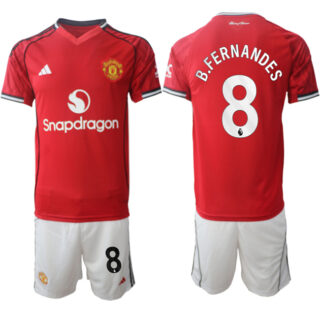 Men's Manchester United #8 Bruno Fernandes 2025 26 Red Home Soccer Jersey Suit