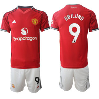 Men's Manchester United #9 Rasmus Hojlund 2025 26 Red Home Soccer Jersey Suit