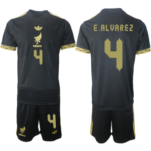 Men's Mexico #4 Edson Alvarez Black Gold 25 26 Soccer Jersey Suit