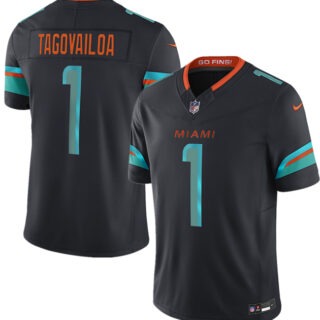 Men's Miami Dolphins #1 Tua Tagovailoa Black 2025 F.U.S.E. Rivalry Series Vapor Limited Stitched Football Jersey