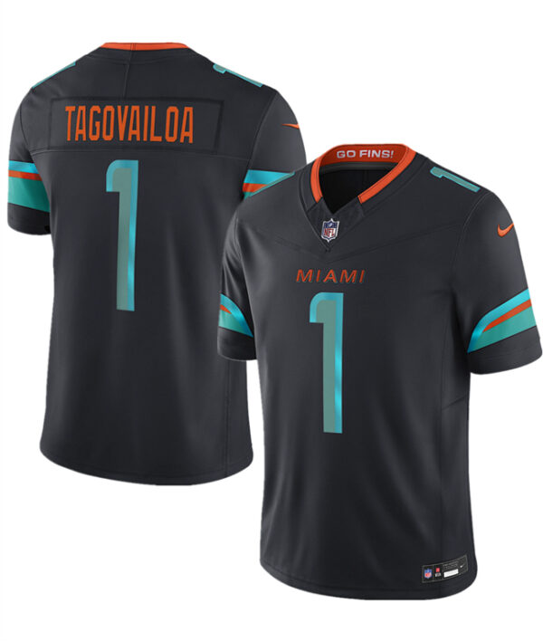 Men's Miami Dolphins #1 Tua Tagovailoa Black 2025 F.U.S.E. Rivalry Series Vapor Limited Stitched Football Jersey
