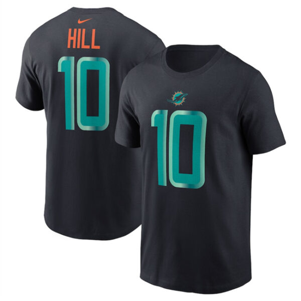 Men's Miami Dolphins #10 Tyreek Hill Black 2025 Rivalries Collection Player Name & Number T-Shirt