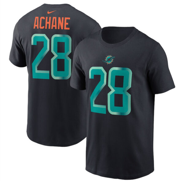 Men's Miami Dolphins #28 De??Von Achane Black 2025 Rivalries Collection Player Name & Number T-Shirt