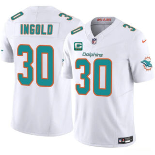 Men's Miami Dolphins #30 Alec Ingold White 2025 F.U.S.E. With 3-Star C Patch Vapor Limited Stitched Football Jersey