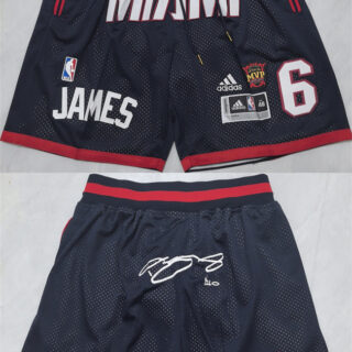Men's Miami Heat #6 LeBron James Black Shorts (Run Small)
