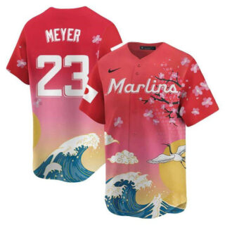 Men's Miami Marlins #23 Max Meyer Pink Japanese Heritage Night 2025 Limited Baseball Jersey