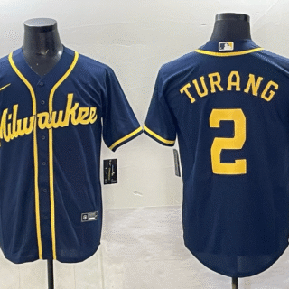 Men's Milwaukee Brewers #2 Brice Turang Navy 2025 With Patch Stitched Baseball Jersey