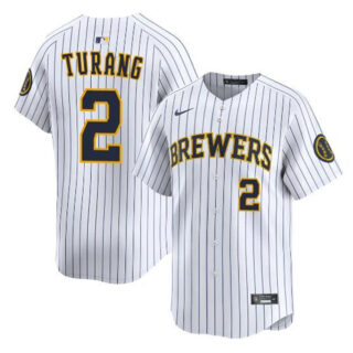 Men's Milwaukee Brewers #2 Brice Turang White Alternate Limited Stitched Baseball Jersey