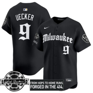 Men's Milwaukee Brewers #9 Bob Uecker Black Gothic Edition Bob Uecker Patch Vapor Premier Limited Stitched Baseball Jersey