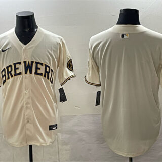 Men's Milwaukee Brewers Blank Cream Home Limited Stitched Jersey