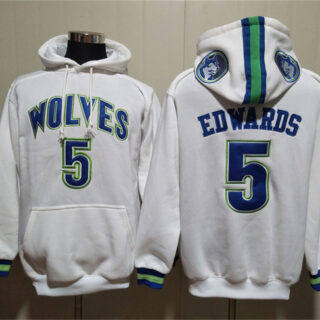 Men's Minnesota Timberwolves #5 Anthony Edwards White Lace-Up Pullover Hoodie