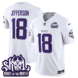 Men's Minnesota Vikings #18 Justin Jefferson White 2025 F.U.S.E. Winter Warrior Skol Patch Vapor Limited Stitched Football Jersey