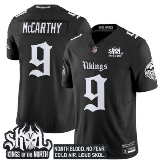 Men's Minnesota Vikings #9 J.J. McCarthy Black 2025 F.U.S.E. Kings of the North Patch 'Gothic Norseblood Edition' Vapor Untouchable Limited Stitched Football Jersey