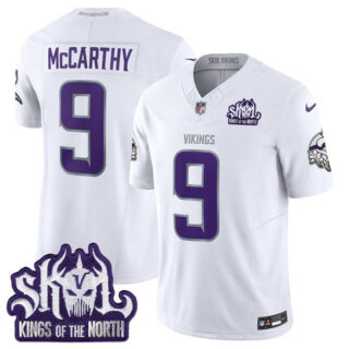 Men's Minnesota Vikings #9 J.J. McCarthy White 2025 F.U.S.E. Winter Warrior Skol Patch Vapor Limited Stitched Football Jersey