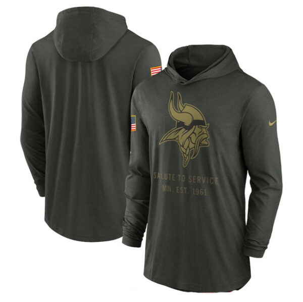 Men's Minnesota Vikings Forest Green 2025 Salute to Service Sideline Dri-FIT Lightweight Pullover Hoodie