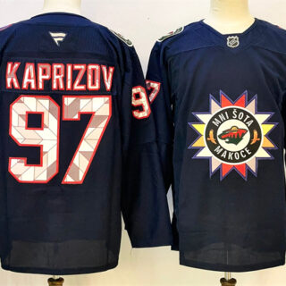 Men's Minnesota Wild #97 Kirill Kaprizov Navy 2024-25 Stitched Hockey Jersey