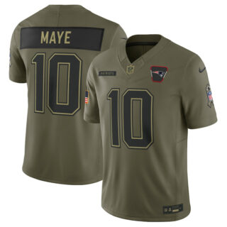 Men's New England Patriots #10 Drake Maye Olive 2025 Salute to Service Limited Stitched Football Jersey