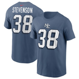 Men's New England Patriots #38 Rhamondre Stevenson Blue 2025 Rivalries Collection Player Name & Number T-Shirt
