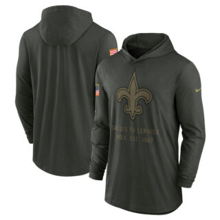 Men's New Orleans Saints Forest Green 2025 Salute to Service Sideline Dri-FIT ebjerseys.com Lightweight Pullover Hoodie