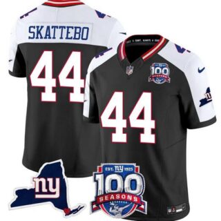 Men's New York Giants #44 Cam Skattebo Black White 2025 Draft F.U.S.E. 100th Season & State Patch Vapor Limited Stitched Football Jersey