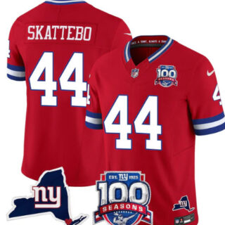 Men's New York Giants #44 Cam Skattebo Red 2025 Draft F.U.S.E. 100th Season & State Patch Vapor Limited Stitched Football Jersey