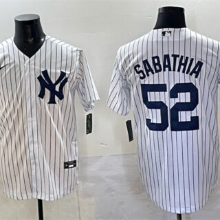 Men's New York Yankees #52 C.C. Sabathia White Cool Base Stitched Jersey