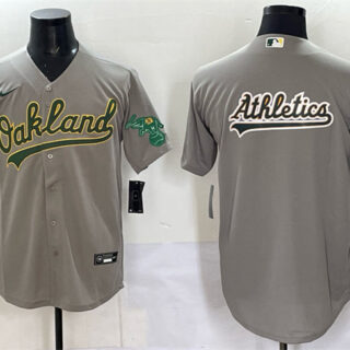 Men's Oakland Athletics Team Big Logo Grey Cool Base Stitched Baseball Jersey