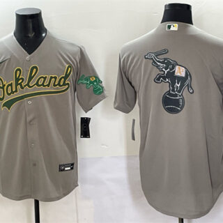 Men's Oakland Athletics Team Big Logo Grey Cool Base Stitched Baseball Jersey
