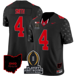 Men's Ohio State Buckeyes #4 Jeremiah Smith Black F.U.S.E. 2024 Playoff First Round Patch Vapor Limited Stitched Jersey