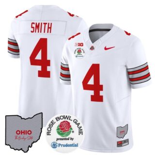 Men's Ohio State Buckeyes #4 Jeremiah Smith White F.U.S.E. 'Heritage Stripe' Rose Bowl Vapor Limited Stitched Jersey