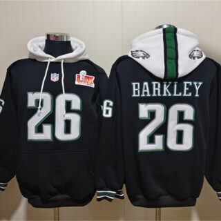 Men's Philadelphia Eagles #26 Saquon Barkley BLACK Super Bowl LIX Pullover Hoodie