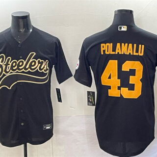 Men's Pittsburgh Steelers #43 Troy Polamalu Black Cool Base Stitched Baseball Jersey