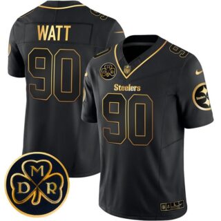 Men's Pittsburgh Steelers #90 T.J. Watt Black Gold F.U.S.E. DMR Patch Vapor Limited Stitched Football Jersey