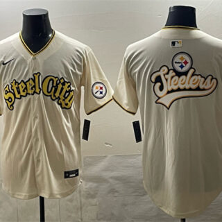 Men's Pittsburgh Steelers Team Big Logo Cream 412 Patch Vapor Premier Limited Stitched Baseball Jersey